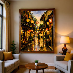 Poster Arte de Parede Aquarela do Antigo Bairro de Hanoi,