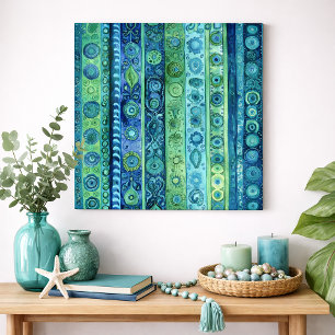 Poster Arte de Parede Aquarela em Listras Boho Azul Verde