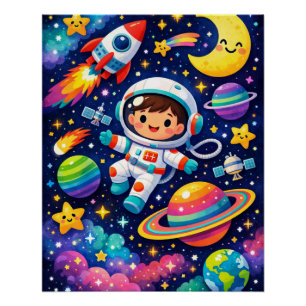 Póster Arte de Parede Aventura Espacial Brilhante para Cr