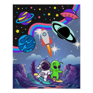 Póster Arte de Parede Aventura Espaço Brilhante para Cria