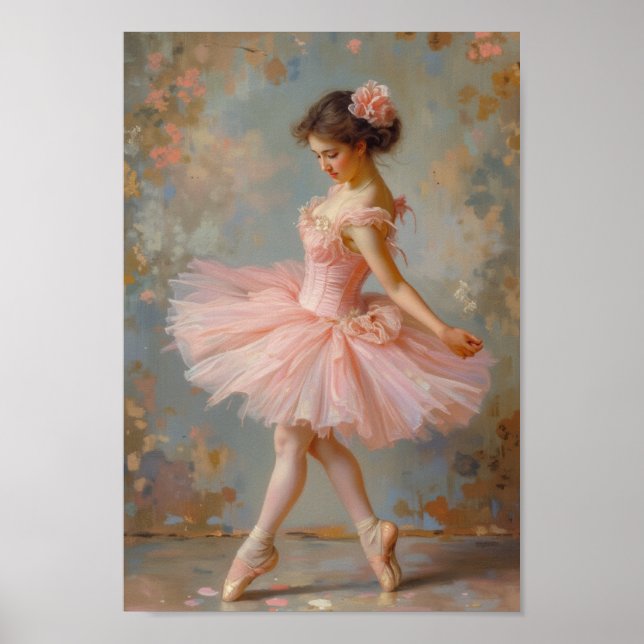 Poster Arte de Parede Bailarina Rosa Vintage (Frente)