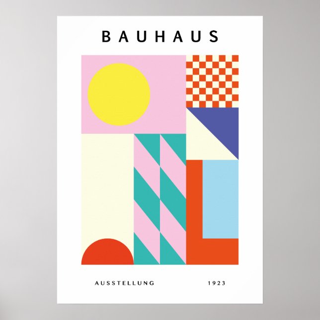 Poster Arte de Parede Bauhaus Moderna Rosa Amarelo (Frente)