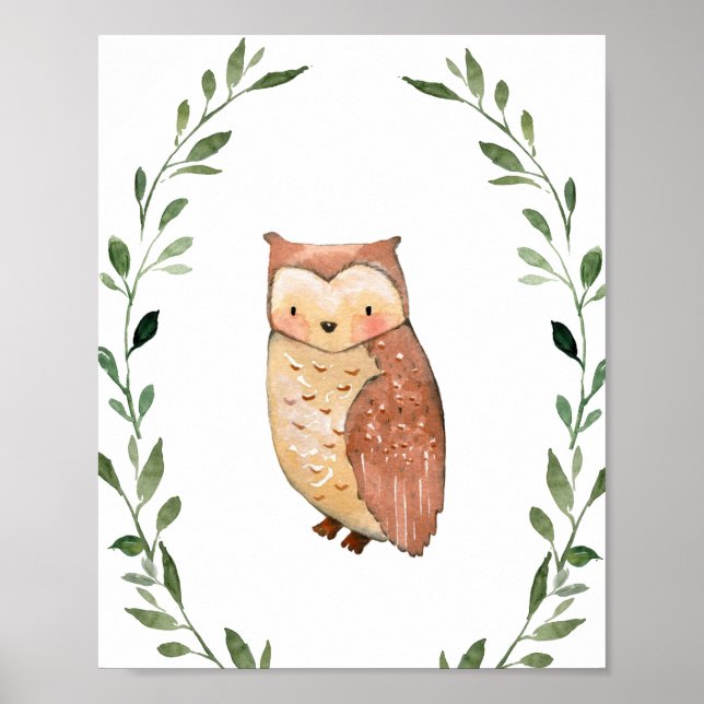 Poster Arte de Parede Berçário Animais da Floresta Coruja (Frente)