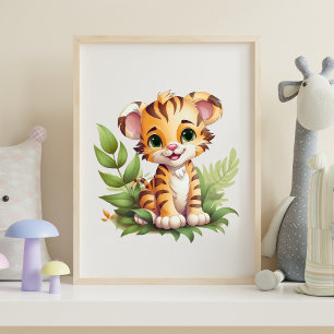 Poster Arte de Parede Berçário Folhas da Selva do Tigre B