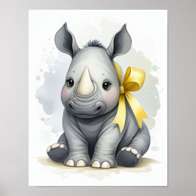 Poster Arte de Parede Berçário Selva de Rinocerontes (Frente)