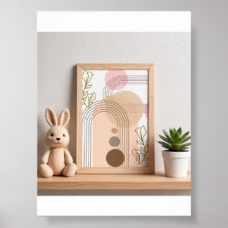 Poster Arte de Parede Boho Abstrato Arco-íris e Floral pa