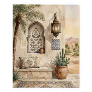 Póster Arte de Parede Boho Aquarela do Oásis do Deserto M