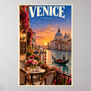 Poster Arte de Parede Cartaz de Viagem Gôndola Pôr do Sol