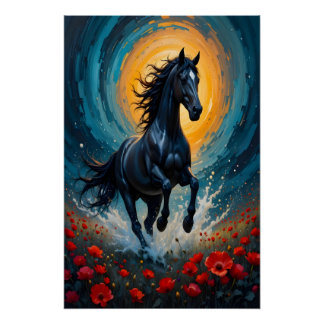 Póster Arte de Parede Cavalo Preto Surrealista | Presente