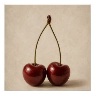 Póster Arte de Parede Cereja Mínima | Cartaz Coquete Neut
