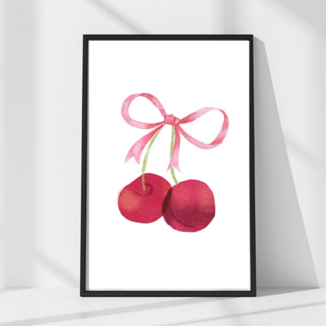 Poster Arte de Parede Cherry & Bow – Cartaz 24x36, Berçár (Cherry & Bow Wall Art – Available in 24x36, 16x24, 12x18, 8x12 & 4x6. Perfect for nurseries, kitchen)