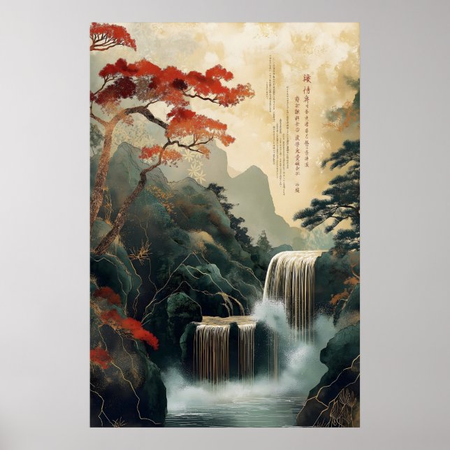 Poster Arte de Parede Chinesa de Cachoeira – Tradicional (Frente)