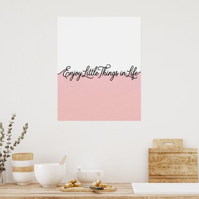 Poster Arte de Parede Citação Enjoy Life Rosa e Branco (Cozinha)