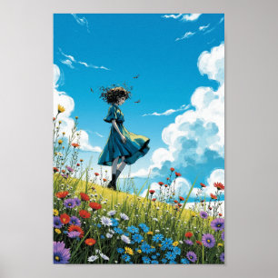 Poster Arte de Parede Colina de Flores Silvestres Ventosa