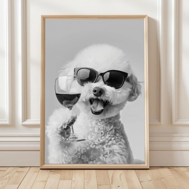 Poster Arte de Parede com Bichon Frise Segurando Vinho, P (Criador carregado)