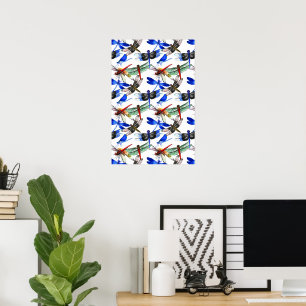 Poster Arte de Parede com Dragão de Água em Aquarela Abst