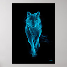 Poster Arte de parede com filamento futurista de lobo azu