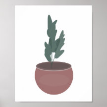 Arte de Parede com Folha Verde em Vaso de Barro