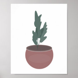 Poster Arte de Parede com Folha Verde em Vaso de Barro