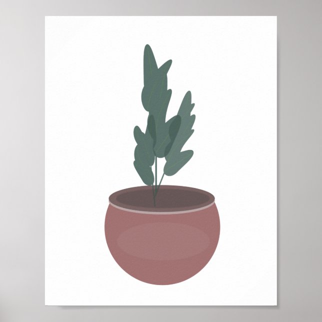 Poster Arte de Parede com Folha Verde em Vaso de Barro (Frente)