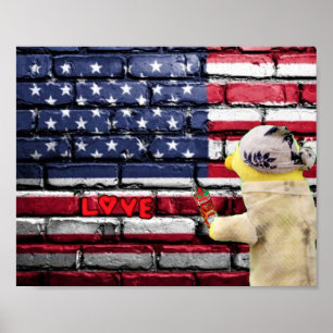 Poster Arte de parede com grafite Amor EUA. Cartaz