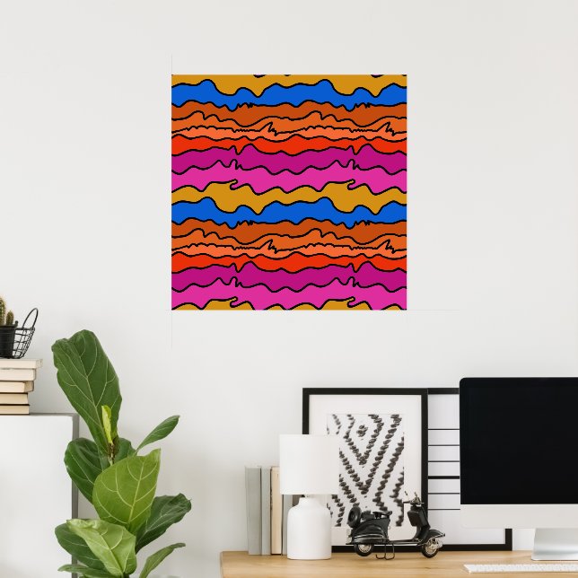 Poster Arte de Parede com Linhas Onduladas Abstratas (Escritório em casa)