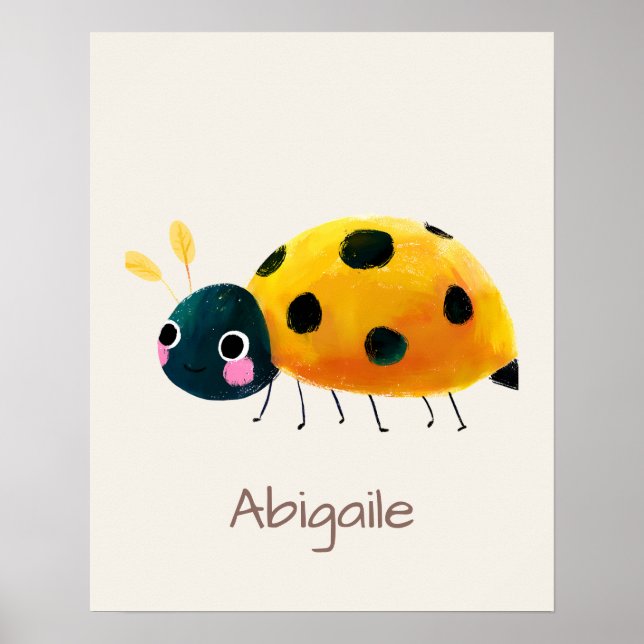 Poster Arte de Parede com Nome de Joaninha para Berçário (Frente)