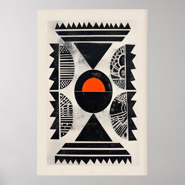 Poster Arte de Parede com Padrão Indiano - Círculo Laranj (Frente)