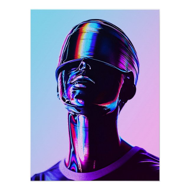 Póster Arte de Parede com Retrato Cromado em Arco-Íris Fu (Frente)