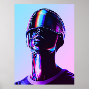 Poster Arte de Parede com Retrato Cromado em Arco-Íris Fu