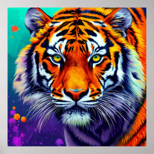 Poster Arte de Parede com Retrato de Tigre 🐅 Vida Selvag