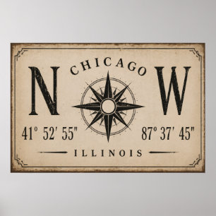 Poster Arte de Parede Coordenada Vintage de Chicago