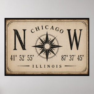 Poster Arte de Parede Coordenada Vintage de Chicago