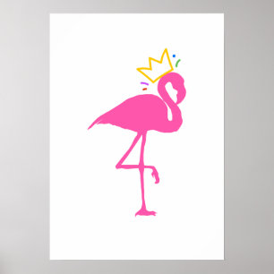 Poster Arte de Parede Coroa Dourada Flamingo Rosa Minimal