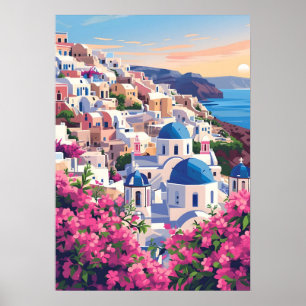 Poster Arte de Parede Costeira do Pôr do Sol em Oia, Sant
