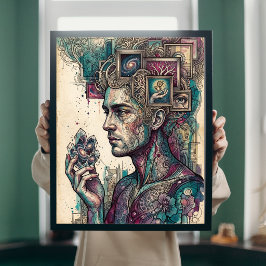Poster Arte de Parede Cristal de Galáxia Surrealista Ment