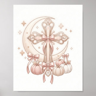 Poster Arte de Parede Cruz Celestial e Lua de Outono