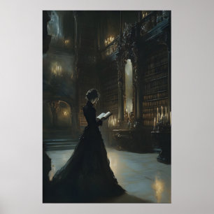 Poster Arte de Parede da Biblioteca Dark Academia Gótica 