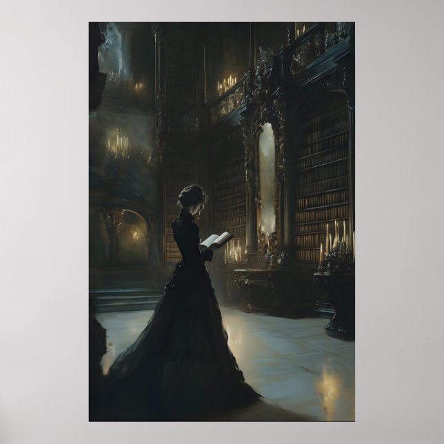 Poster Arte de Parede da Biblioteca Dark Academia Gótica  (Frente)