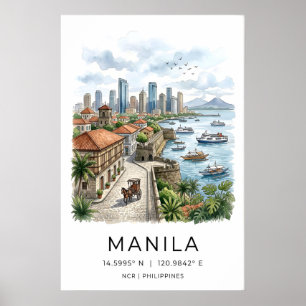 Poster Arte de Parede da Cidade de Manila - Hora Dourada,