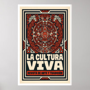 Poster Arte de Parede da Cultura Asteca - Vermelho e Pret