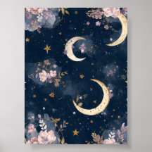 Arte de Parede da Lua | Arte de Parede Floral | Po