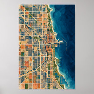 Poster Arte de parede da paisagem aérea de Chicago no Lag