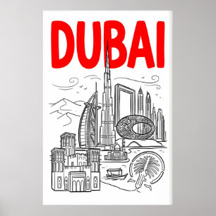 Poster Arte de Parede da Silhueta de Dubai - Contorno Pre