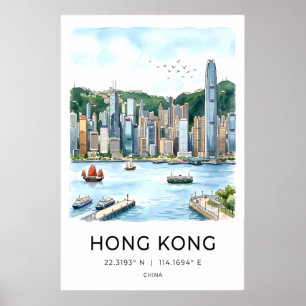 Poster Arte de Parede da Silhueta de Hong Kong - Porto em