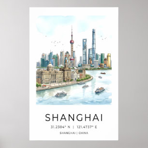 Poster Arte de Parede da Silhueta de Xangai, Paisagem Urb