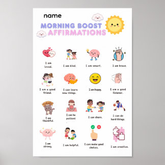 Poster Arte de Parede de Afirmações de Impulso Matinal