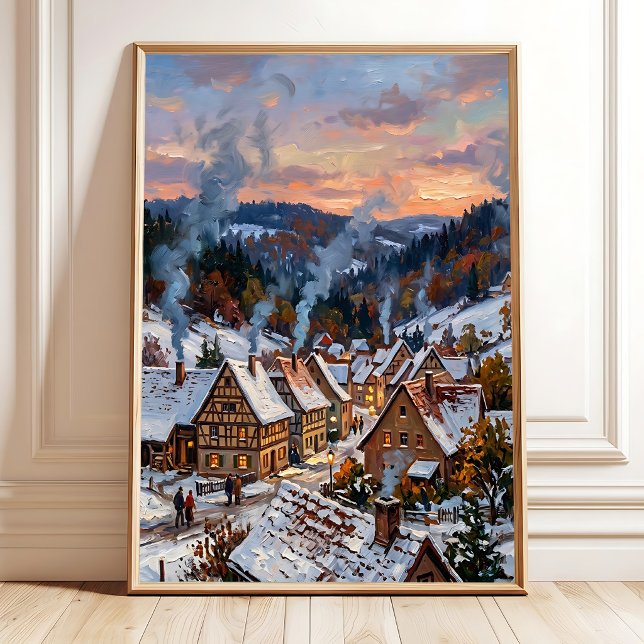 Poster Arte de Parede de Aldeia de Outono Impressionista  (Criador carregado)