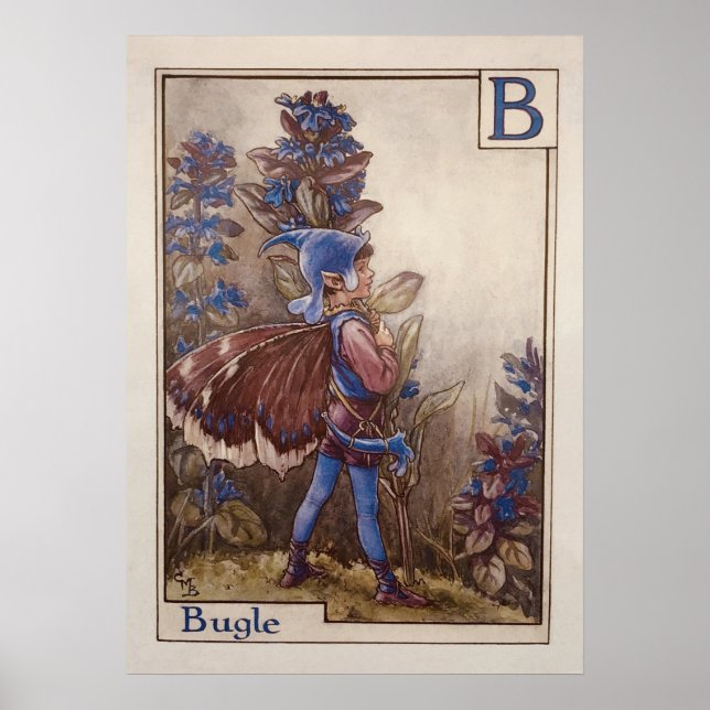 Poster Arte de Parede de Alfabeto de Fada Vintage – "B é  (Frente)