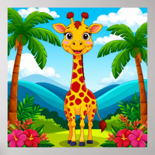 Poster Arte de Parede de Animal de Safari Girafa Cartoon 